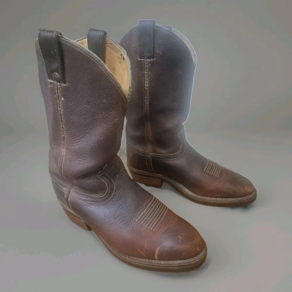 CHIPPEWA 20012 Brown Cowboy Western Boots Size 10EE Made in USA Vibram